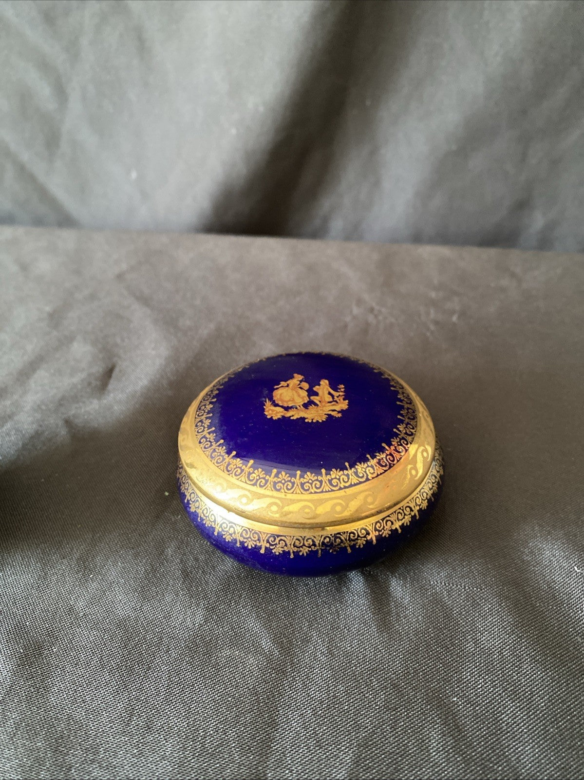 Limoges Castel France 22k Gold Bud Vase & Trinket pot cobalt blue gold (5455)