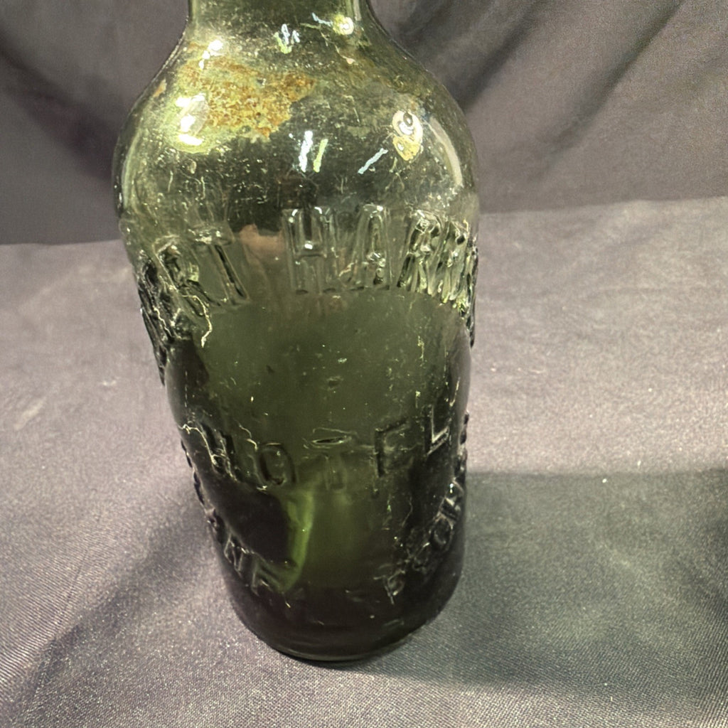 Antique Glass Bottle Albert Harrison Hotel Llanfairfechan Wales 20cm tall 1800's - (2012)