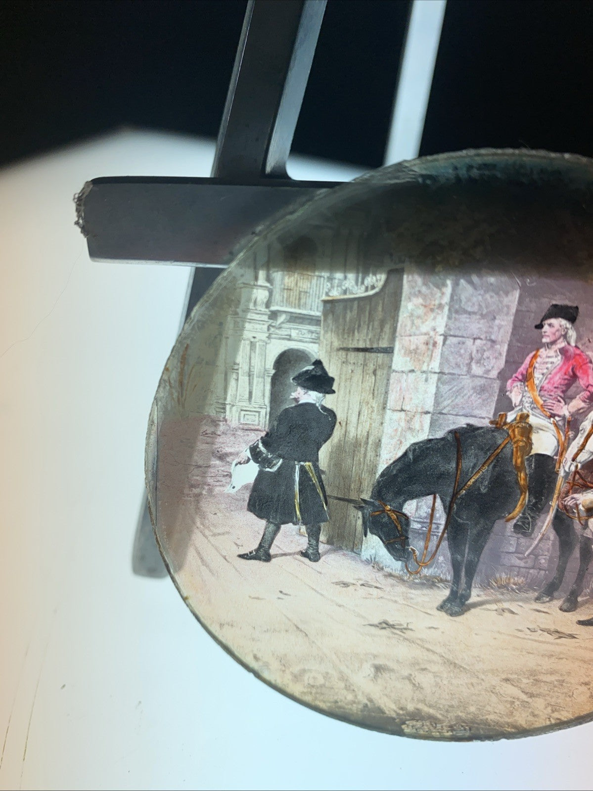 Magic Lantern Victorian Glass Round Handpainted Slide Guards & Horses (1147)