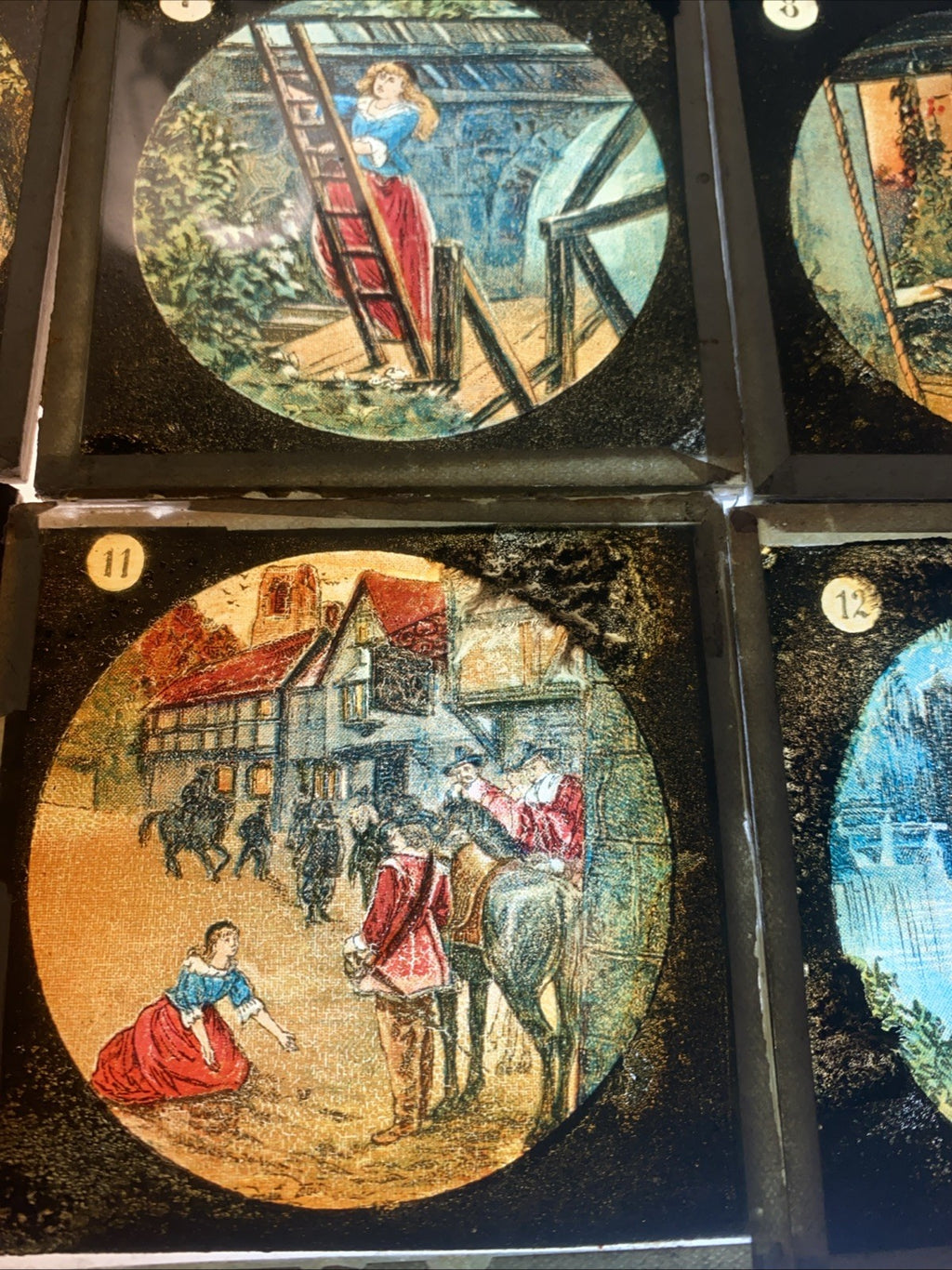 Magic Lantern Victorian Glass Square Handpainted Story x 12 Slides (1062)