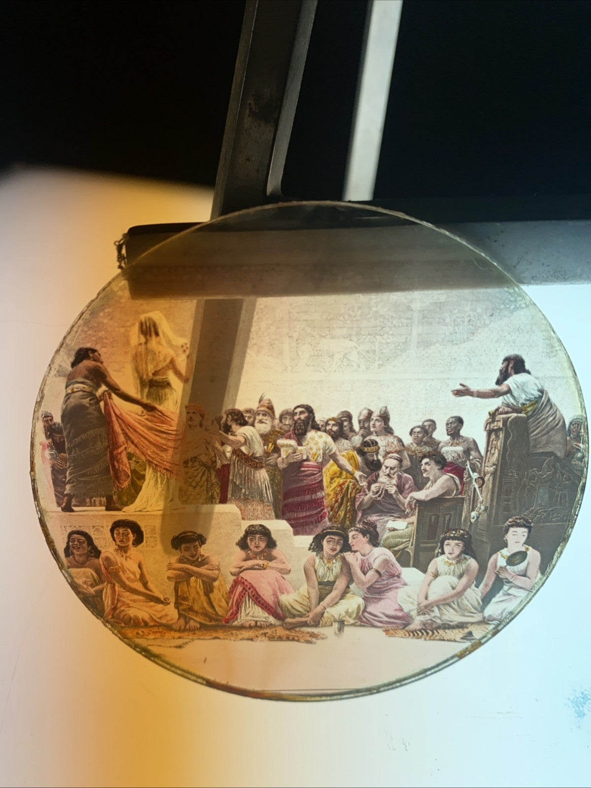 Magic Lantern Victorian Glass Round Handpainted Slide Biblical scene (1122)