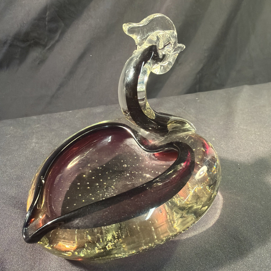 Murano Glass Swan Smoked & Red Glass Trinket bowl 19cm Vintage 1970's - (2085)