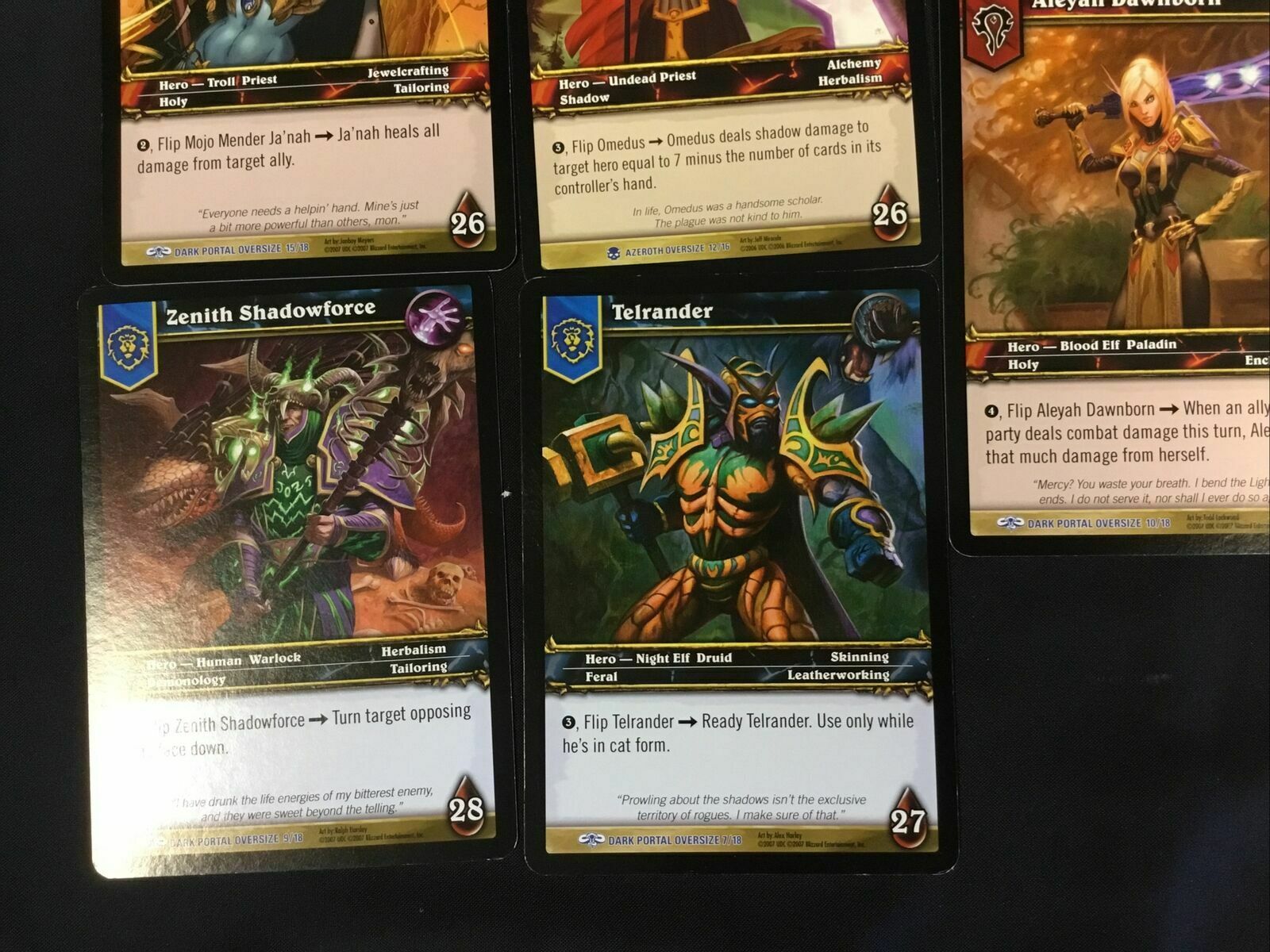 WOW World of Warcraft Oversize cards job lot Zenith, Telrander, Ja'nah, Omedus, Aleyah - (7308)