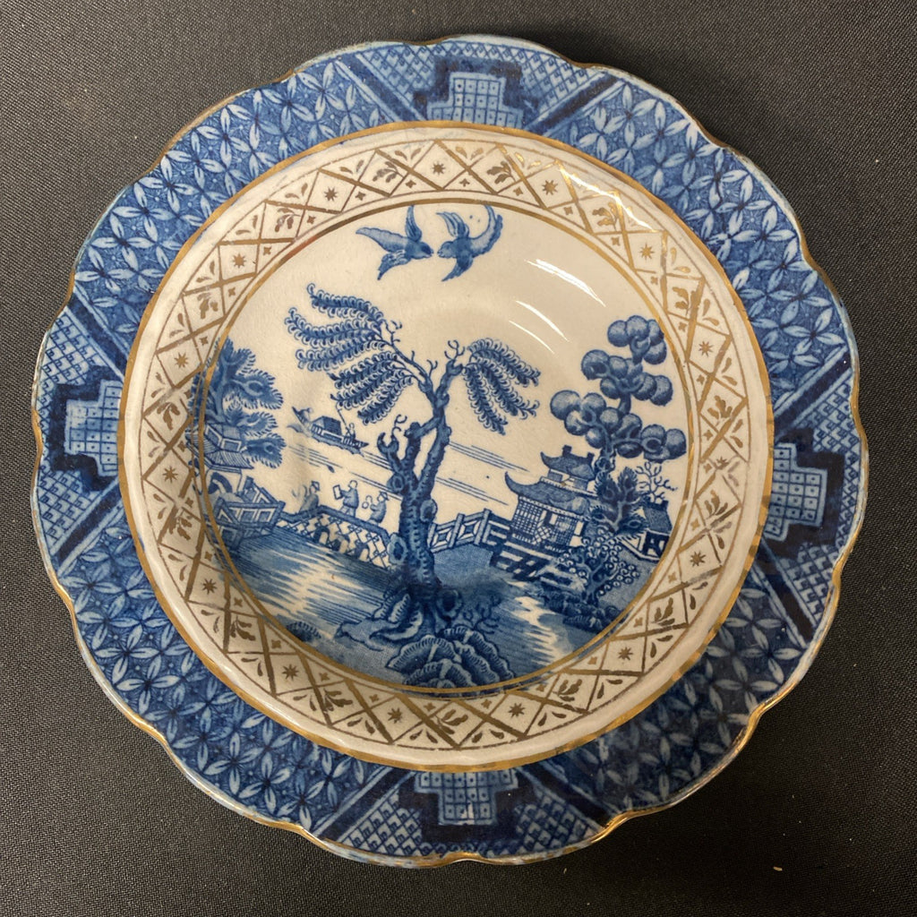 Booths Real Old Willow A8025 Wavy Edge Gilded 14cm Bowl Saucer 1940s - (1714)