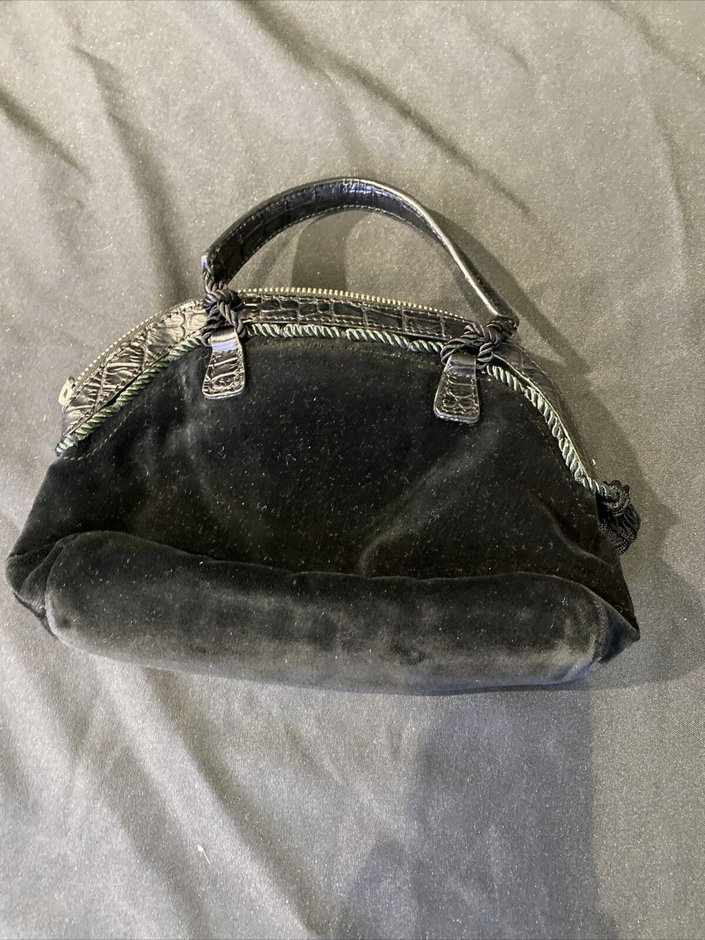 Vintage Handbag Mazzini Black velvet with rope detail - (8433)