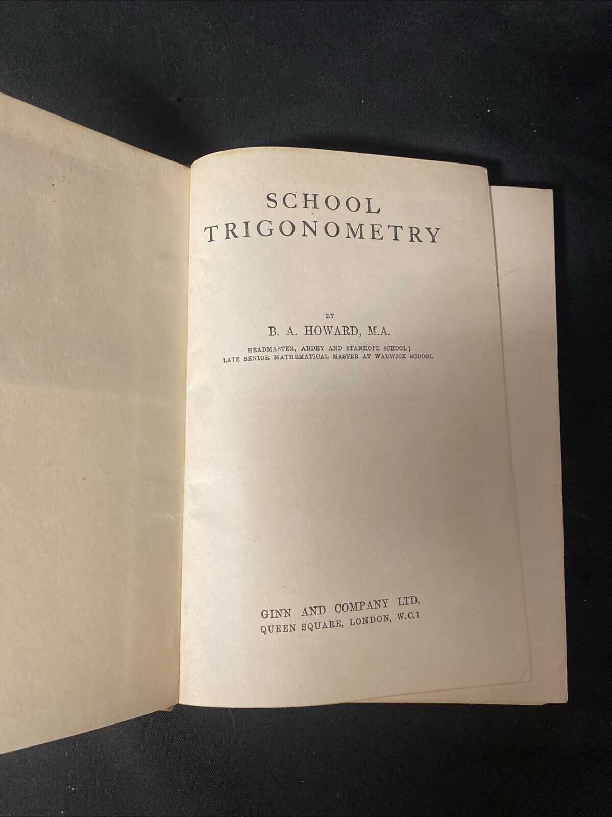 School Trigonometry Book B.A. Howard With Answer book 1924 - (5647)