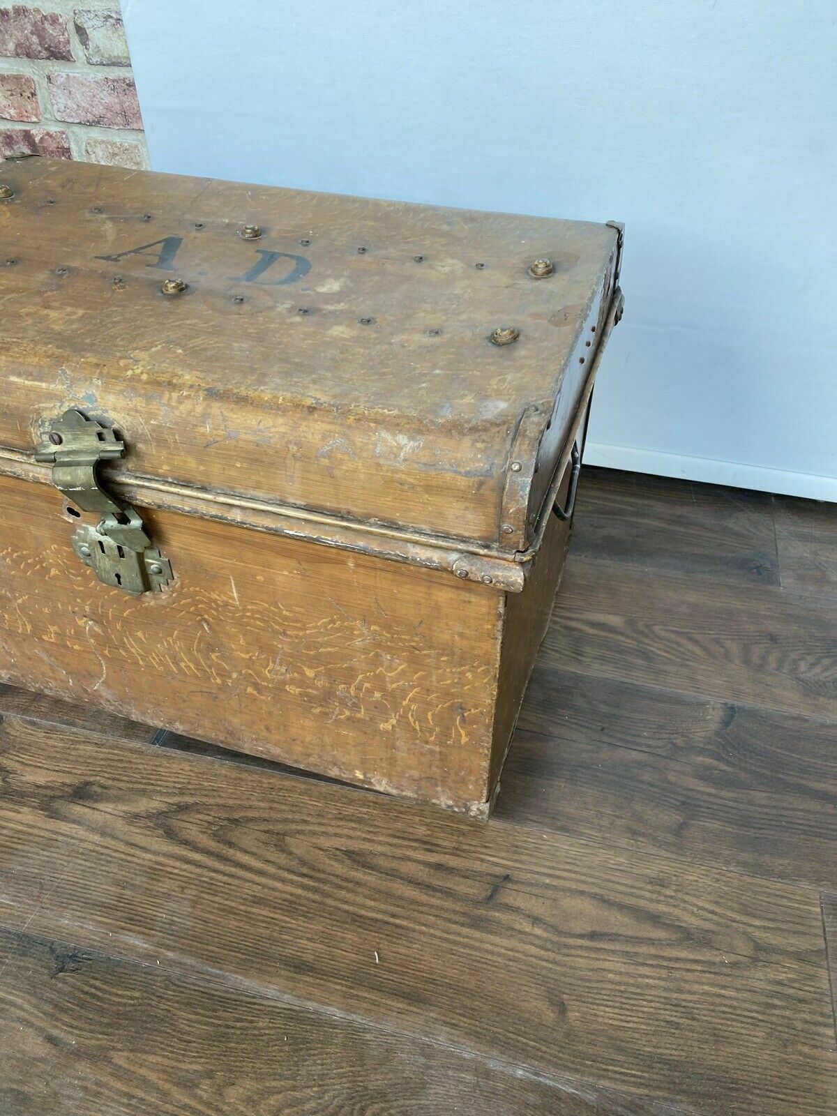 Vintage Large Metal Trunk Evans & Matthews Bull St. Birmingham - (6881)