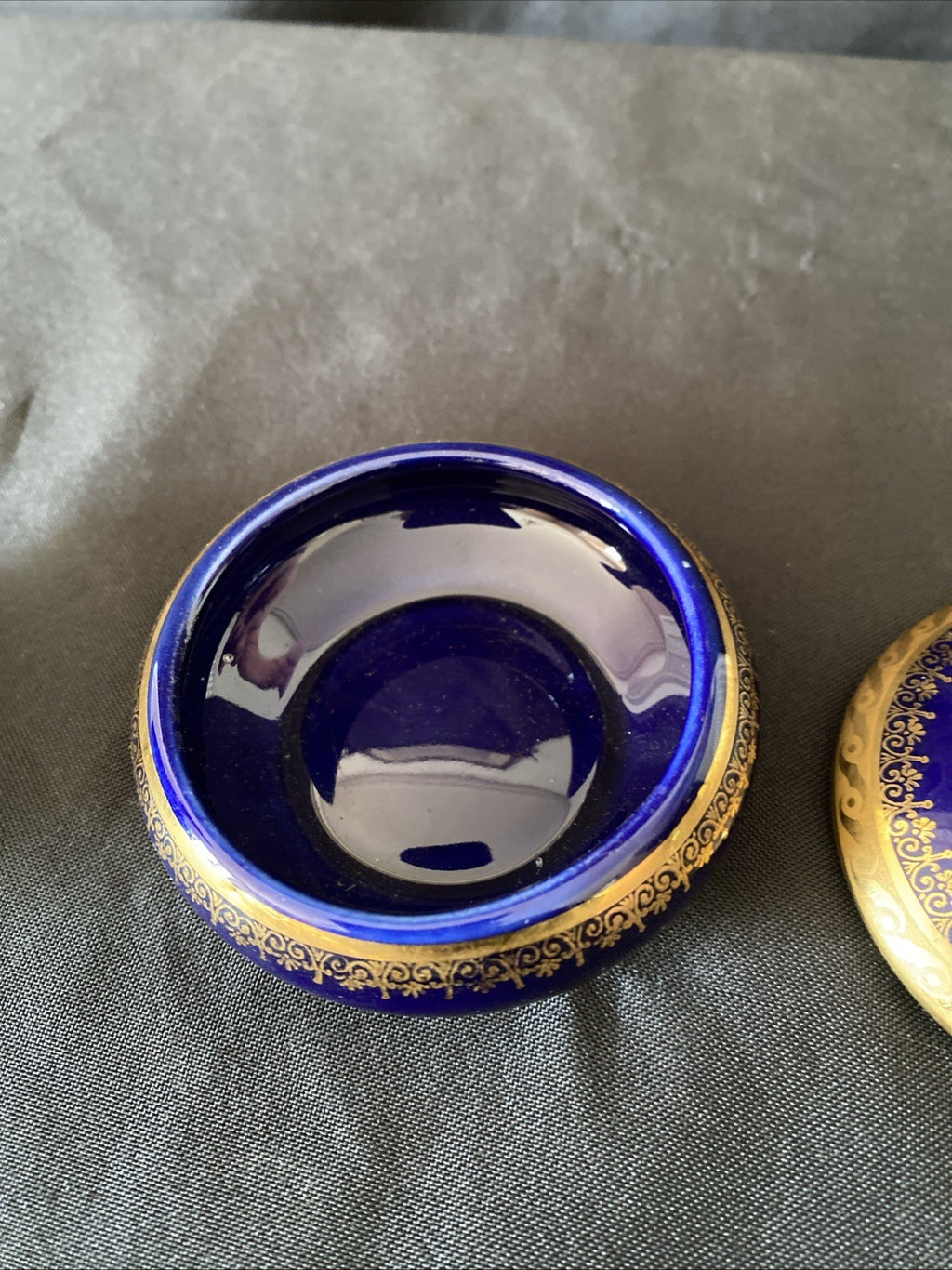 Limoges Castel France 22k Gold Bud Vase & Trinket pot cobalt blue gold (5455)