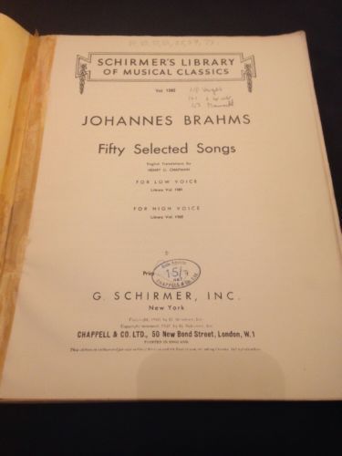 Johannes Brahms - G. Schirmer, Inc. 50 songs for voice Antique music 1937 (1473
