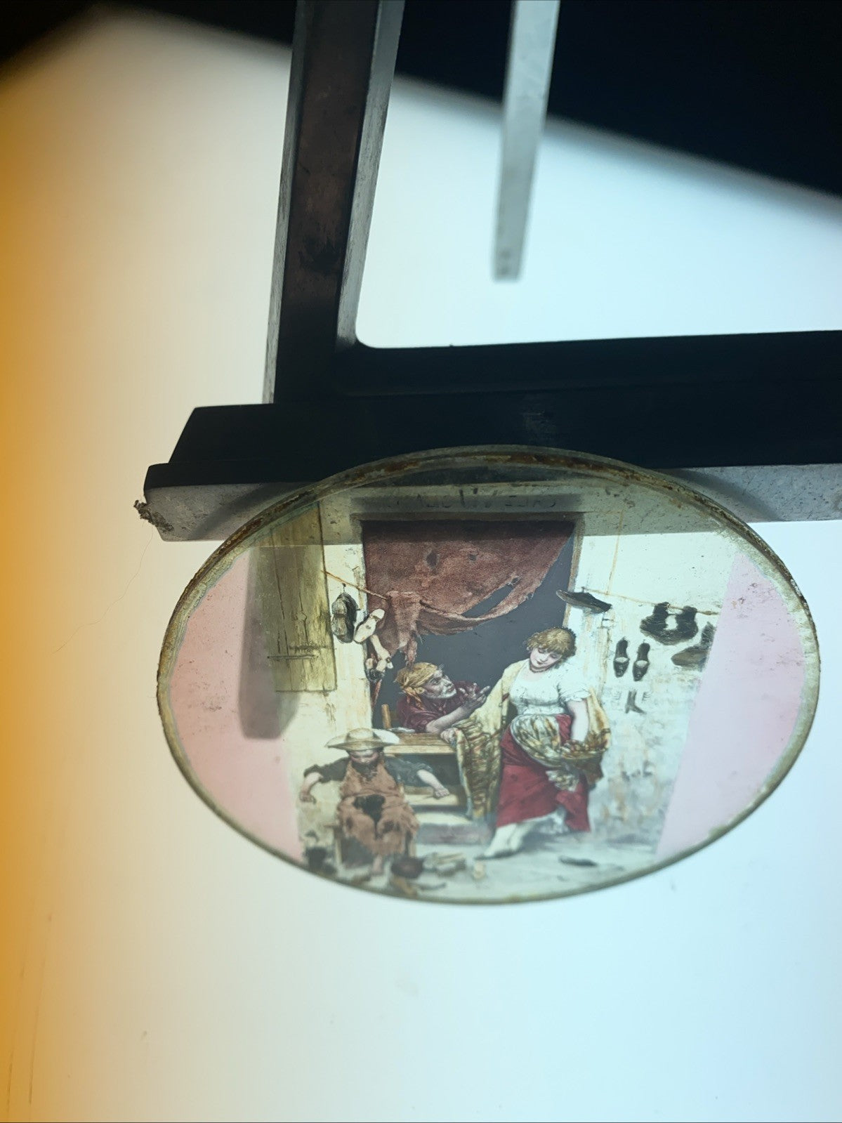 Magic Lantern Victorian Glass Round Handpainted Slide The Cobbler (1158)