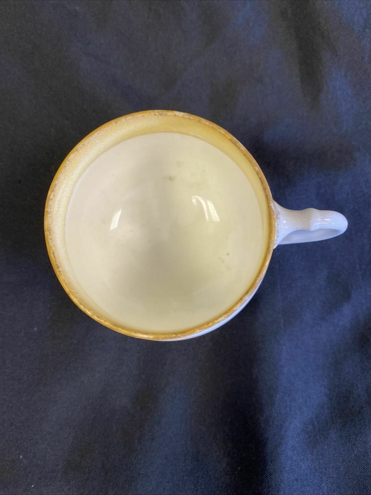 Antique Coalport cup with yellow rim and chinese fan design very unusual - (7716