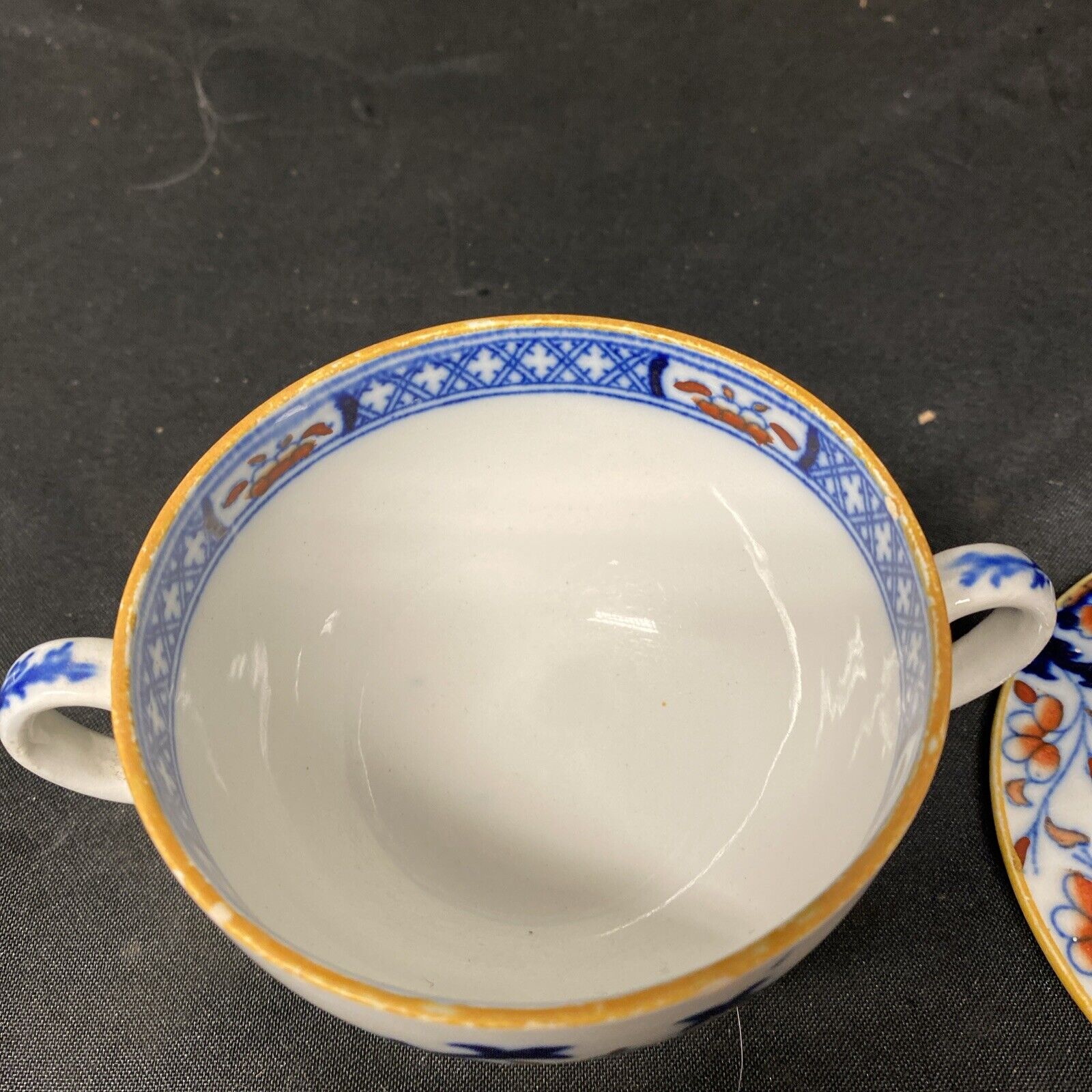 1860's MINTON Ceramic Imari bowl + Lid Floral Lyre England 10cm - (5240)