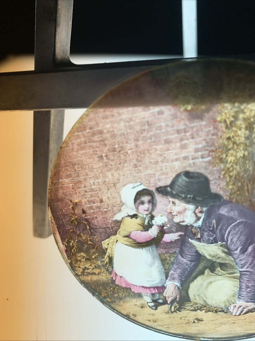 Magic Lantern Victorian Glass Round Handpainted Slide Flowers for you (1108)