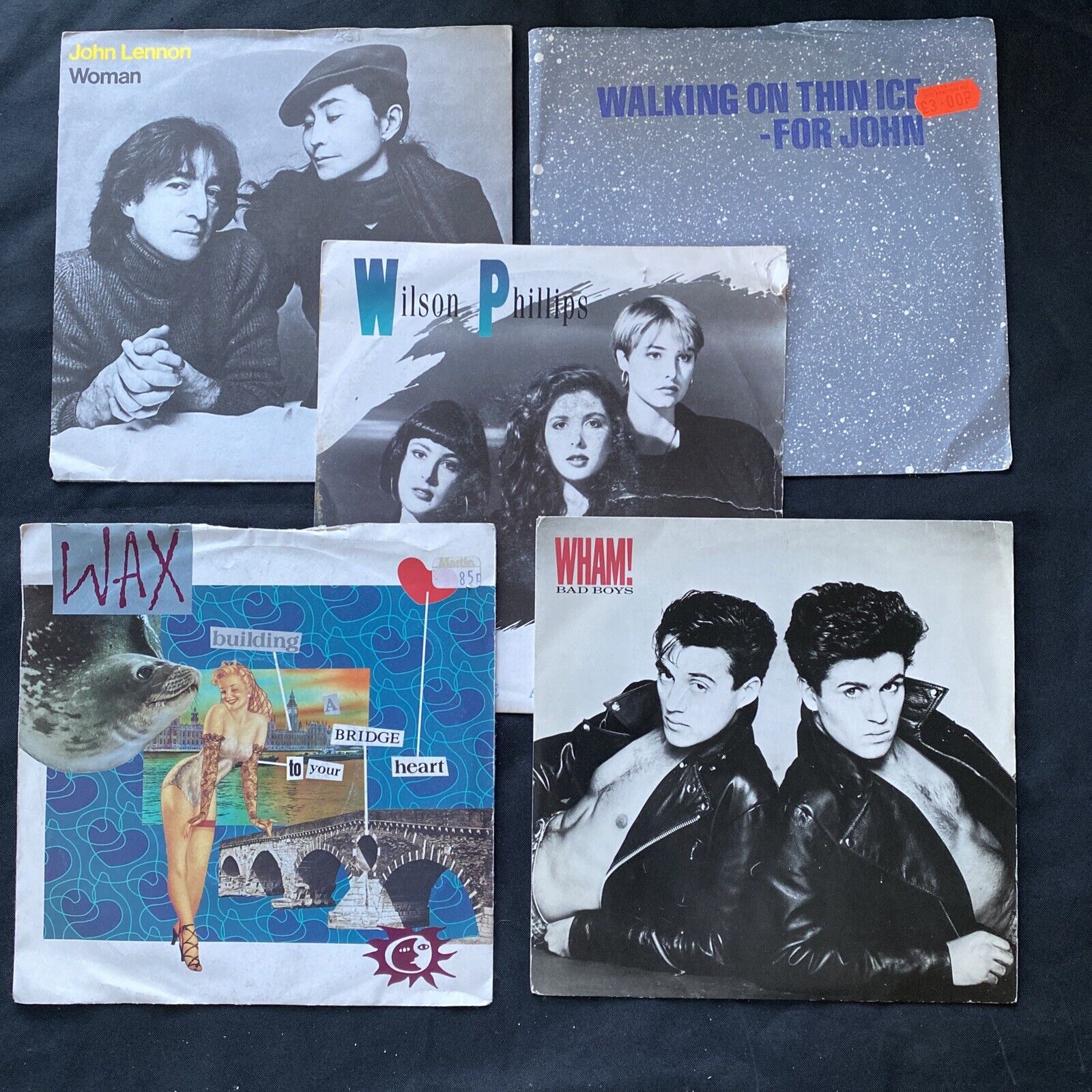 Vinyl Records 7" Singles 5 x 1980's Wham, Wax, Lennon, Yoko Wilson Philips (9462