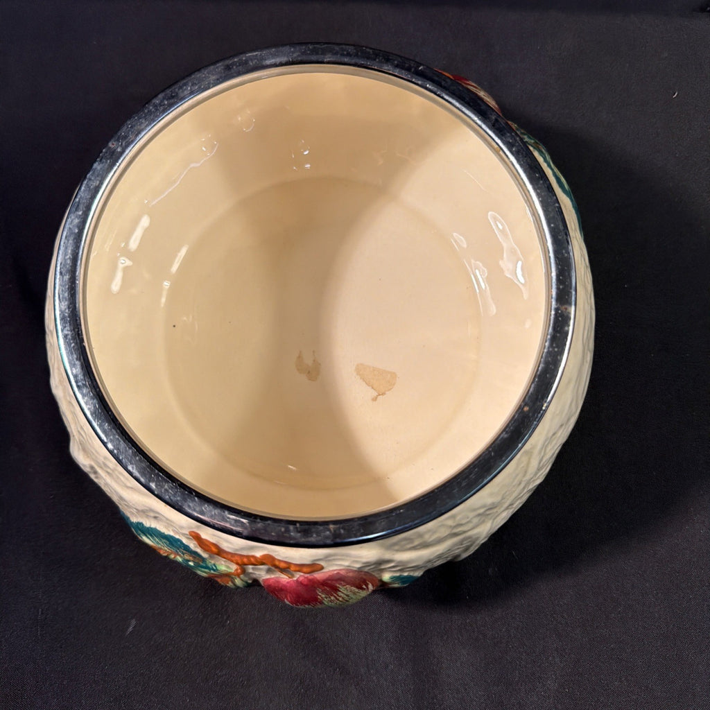 Shorter and Son Ltd Majolica Berries Vintage Bowl with metal rim - (2099)