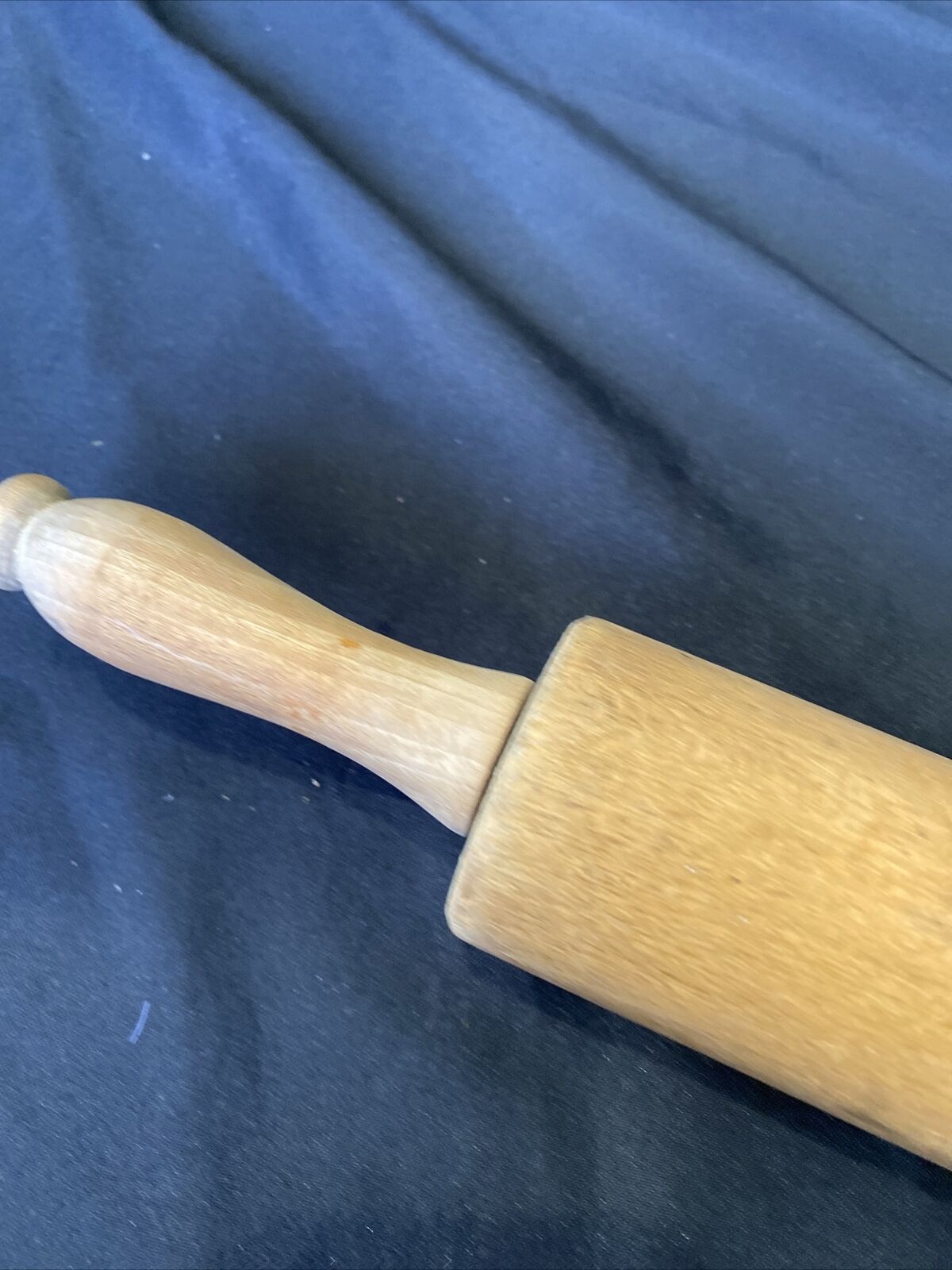 Antique Solid Wooden Rolling Pin 9" barrel 17" total turning handles - (8444)