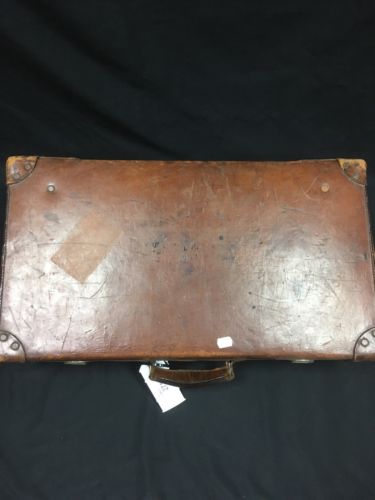 Antique Leather heavy suitcase - "AGANDCO" Locks - Automobilia Film Props -(2713