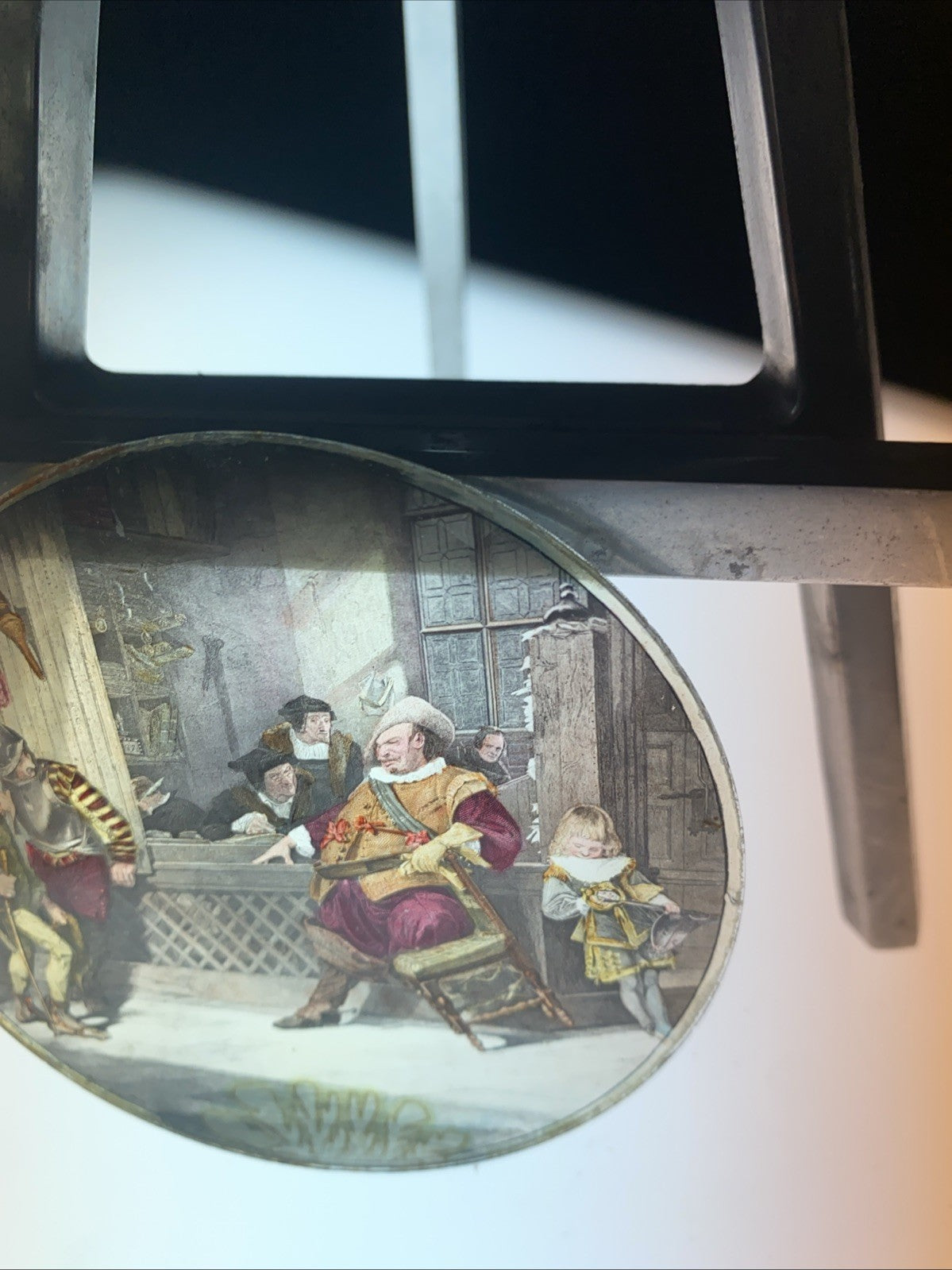 Magic Lantern Victorian Glass Round Handpainted Slide Town Scene (1165)