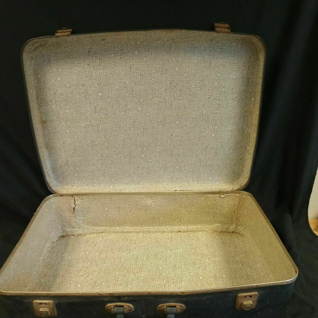 Vintage suitcase Large blue plastic and fabric case prop / storage 1960's - (8087)