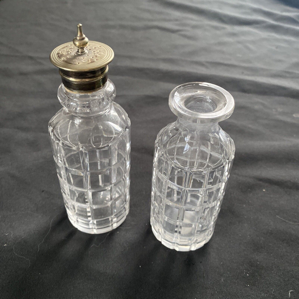Antique EPNS Glass condiment pair Salt Sugar oil etc - 9330
