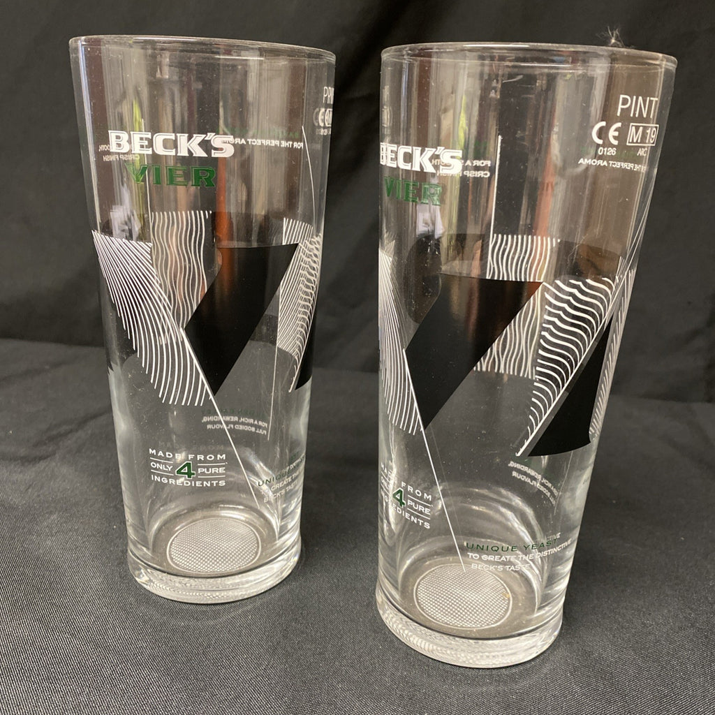 2X Becks Vier Pint Glasses Lager Beer Bitter Drinks Home Bar Pub Party -(1329)