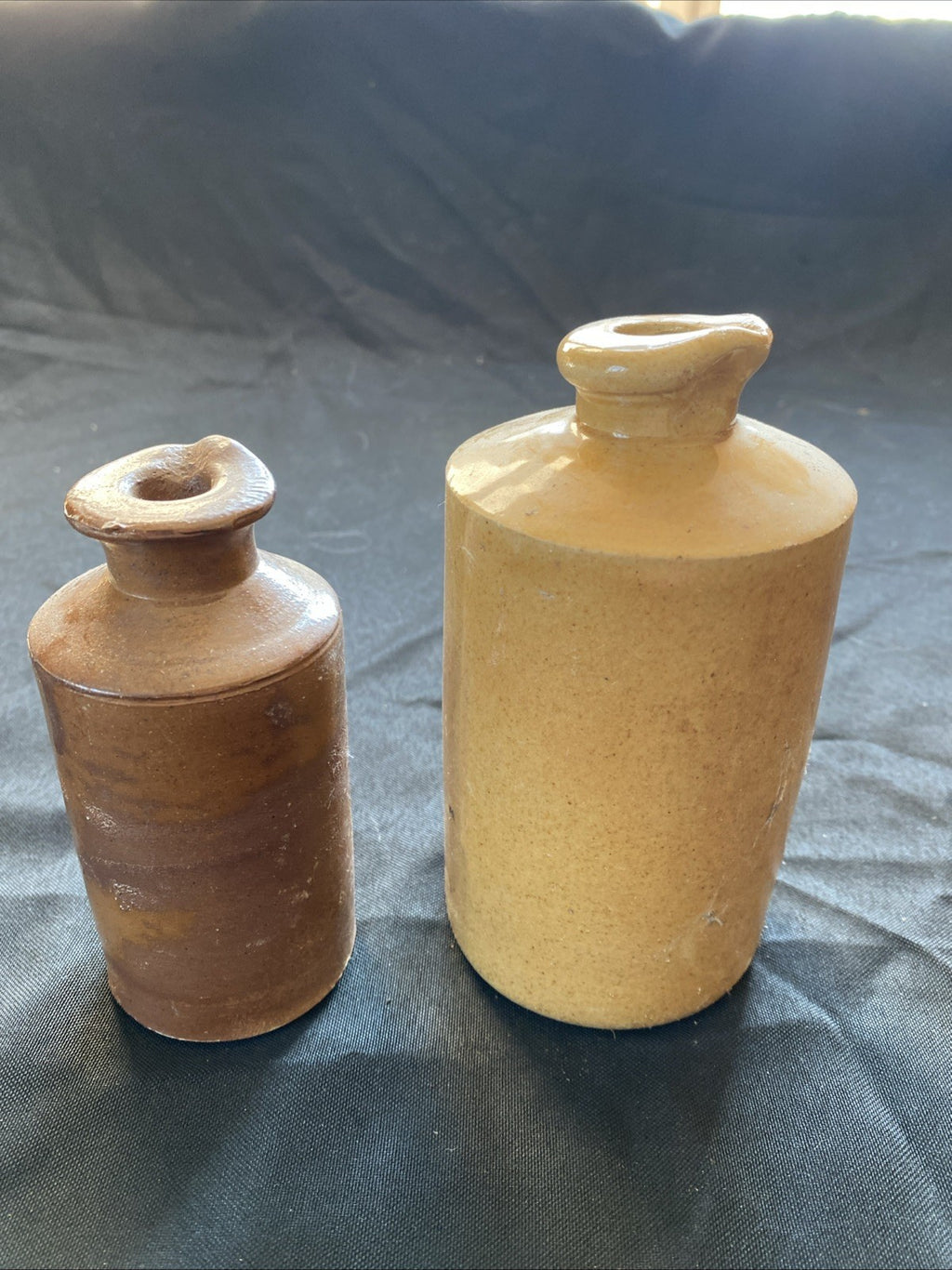 Pair of Salt Glaze Stoneware Bottles SKEY and other 14cm & 12cm Antique - (1015)