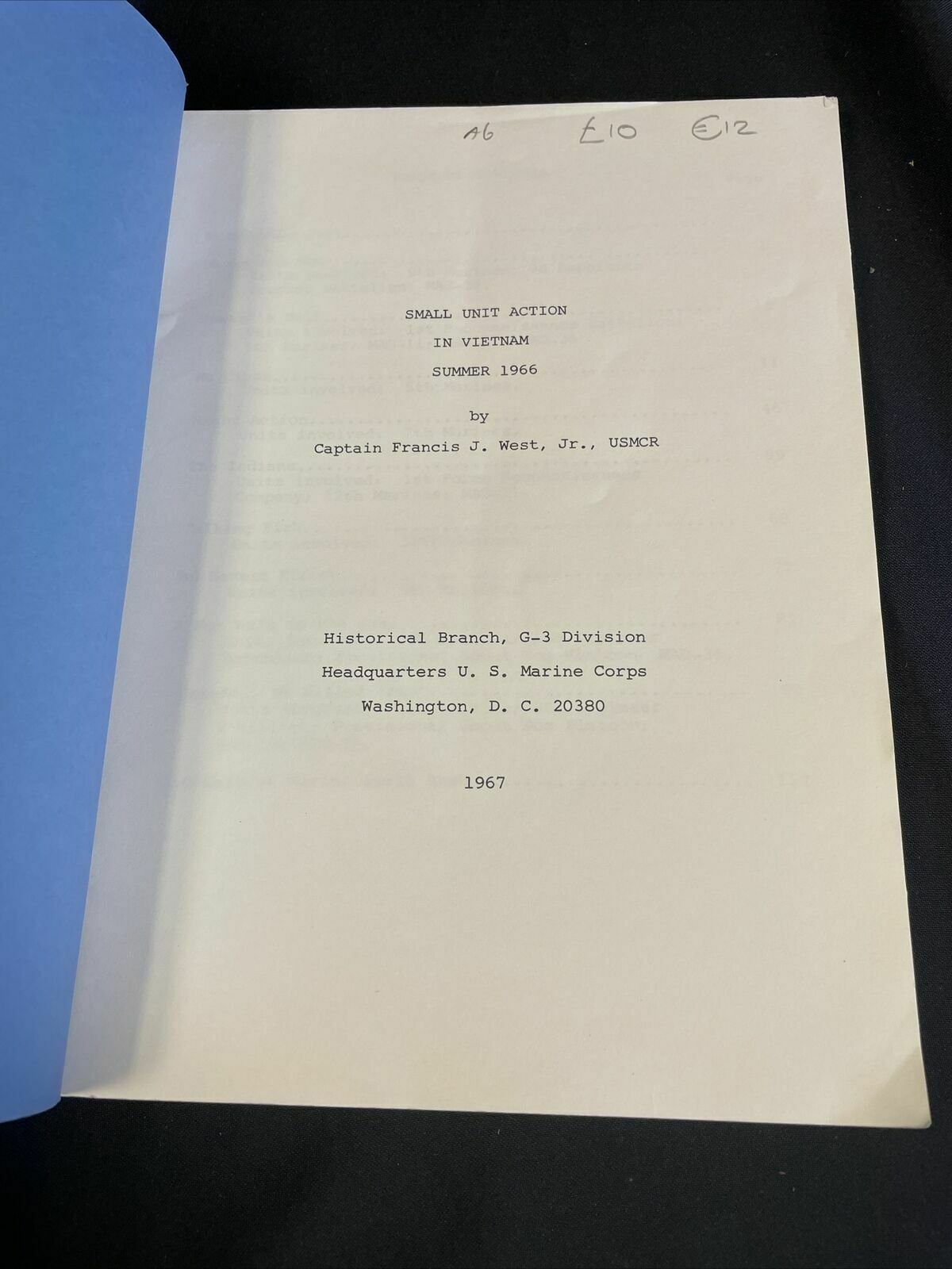 US Navy Marine Corp Reference Pamphlet SMALL UNIT ACTION IN VIETNAM 1966 - (8243