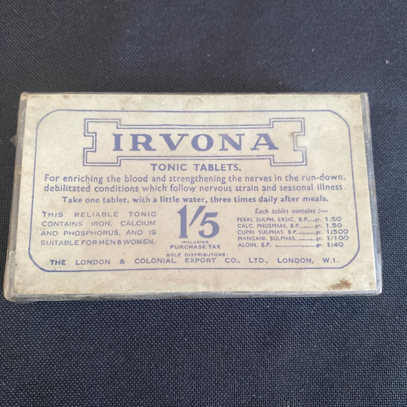 Antique Pharmacy Apothecary Unopened Irvona Tonic Tablets London - (9664)
