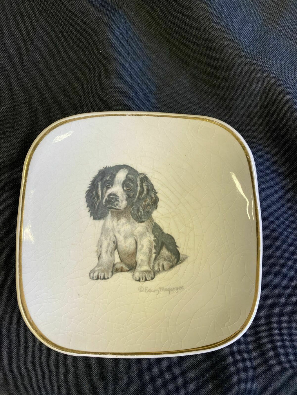Sandland Hanley Staffordshire Pin Dish with Spaniel by Edwig Megargee - (7719)