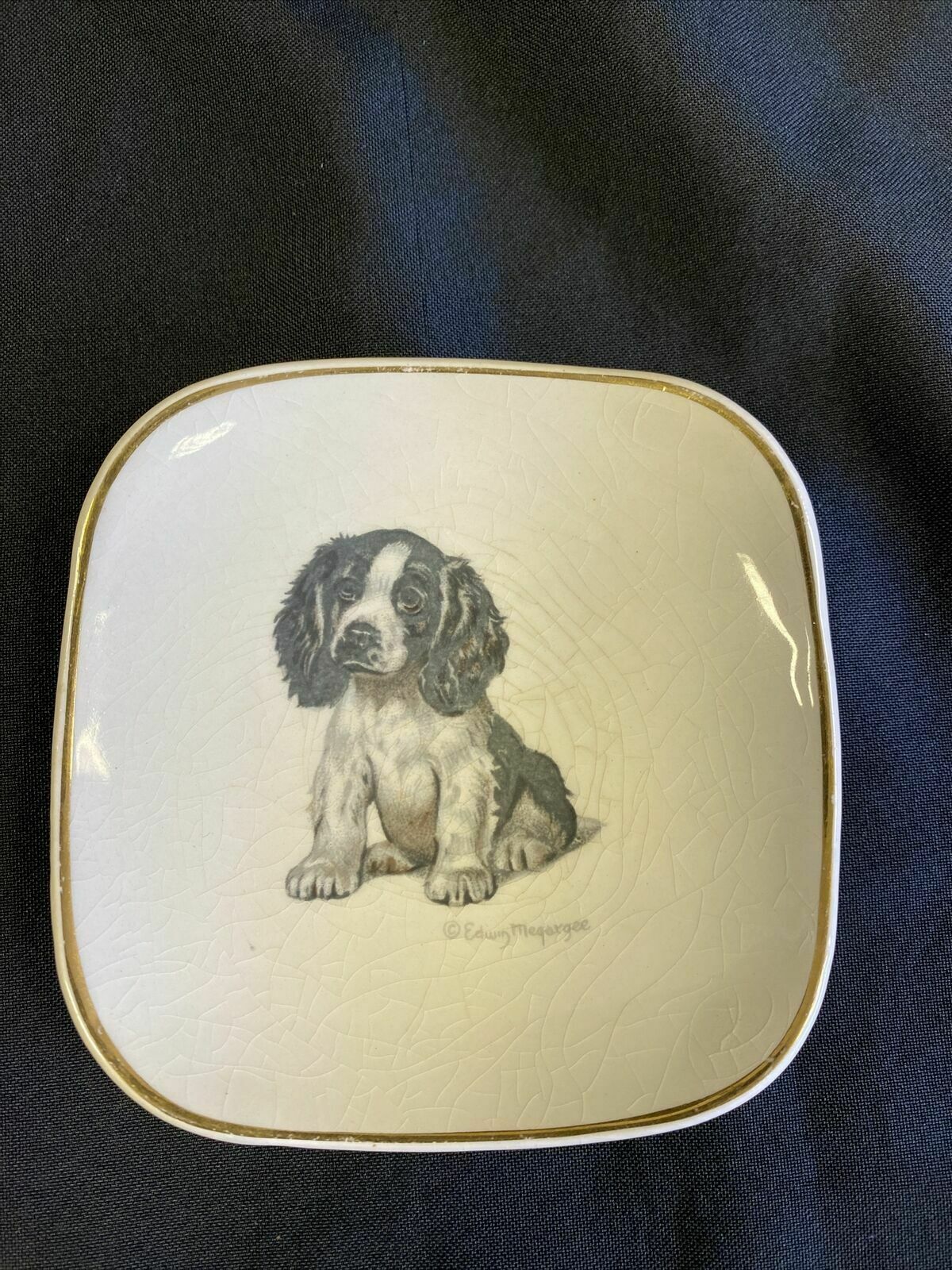 Sandland Hanley Staffordshire Pin Dish with Spaniel by Edwig Megargee - (7719)