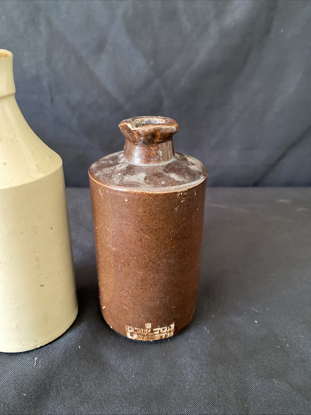 Pair of Salt Glaze Stoneware Bottles Doulton Lambeth Home Décor 14cm&11cm (1018)