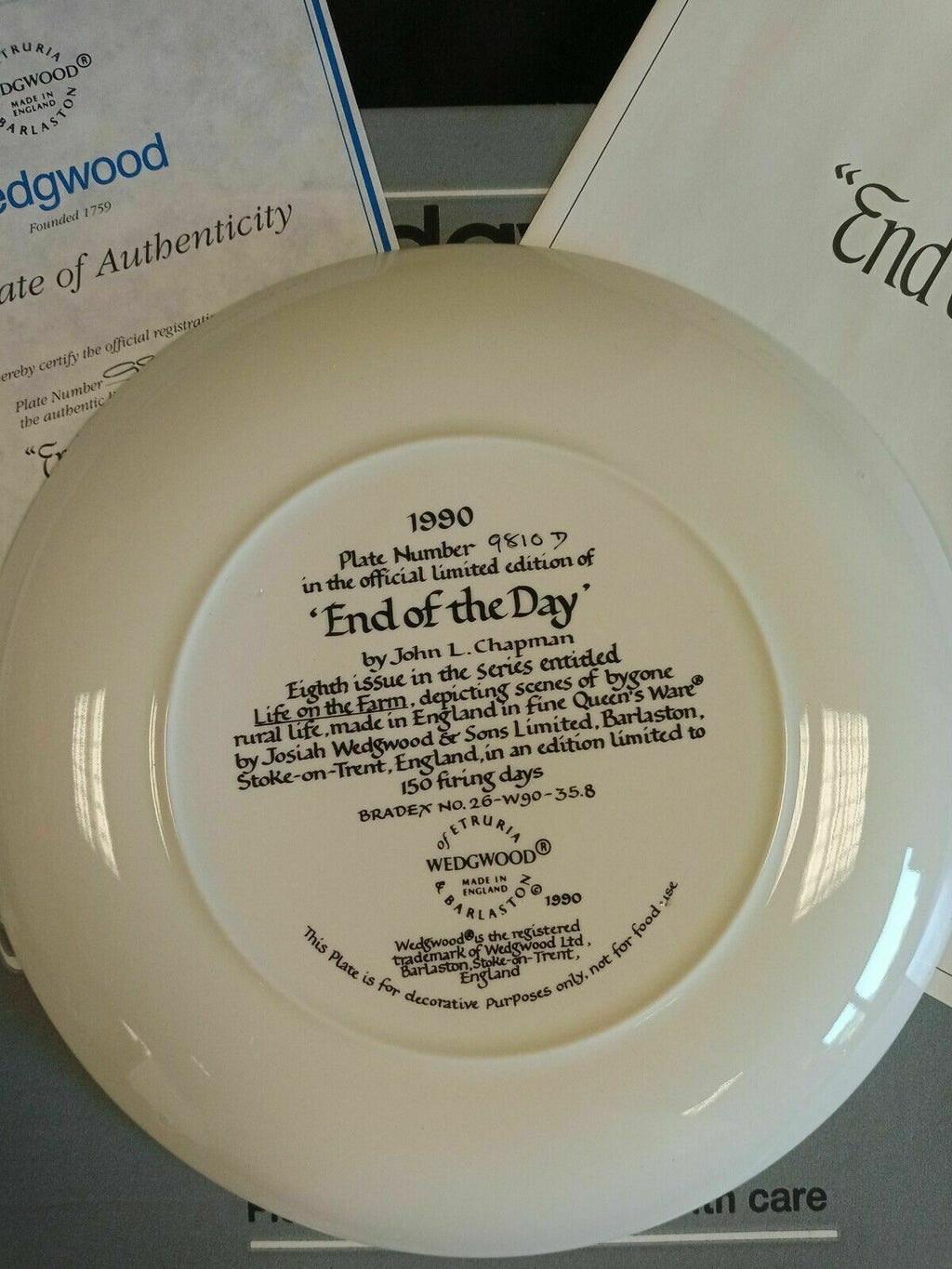 Wedgwood Queensware Collectors Boxed Plate Lim. Ed. 1989 End of The Day (7882)