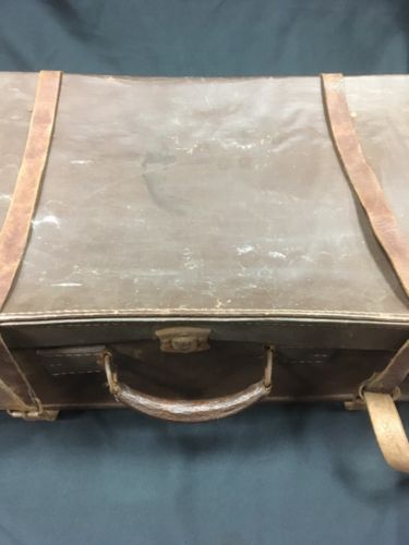 Antique Vulcan Leather Suitcase - Large prop theatre use - (2782)