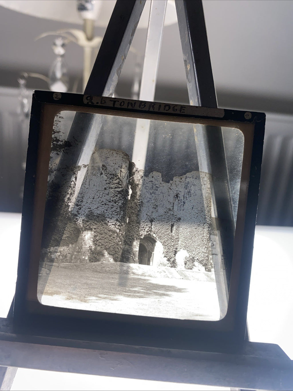 Magic Lantern Victorian Glass Square Antique Photo Tonbridge Castle (1074)
