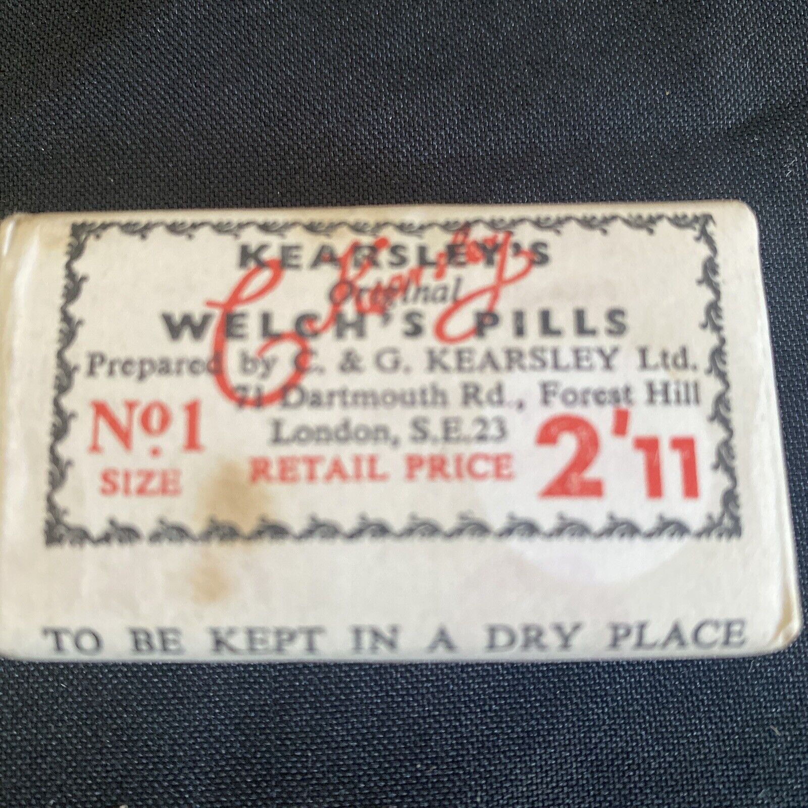 Antique Pharmacy Apothecary Unopened Kearsleys Welchs Pills No1 size- (9658)