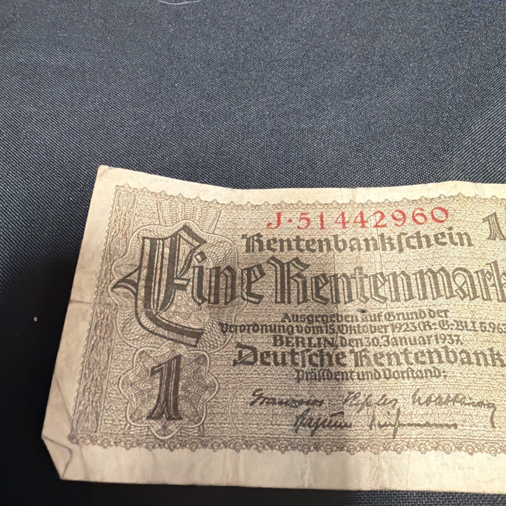 Bank Note Antique 1 Rentenmark Berlin 1937 German Banknote Circulated - (2353)