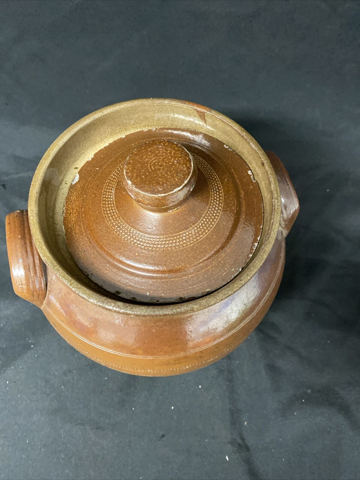 Vintage Salt Glazed Stoneware pot & lid nice condition for use or display (5034)