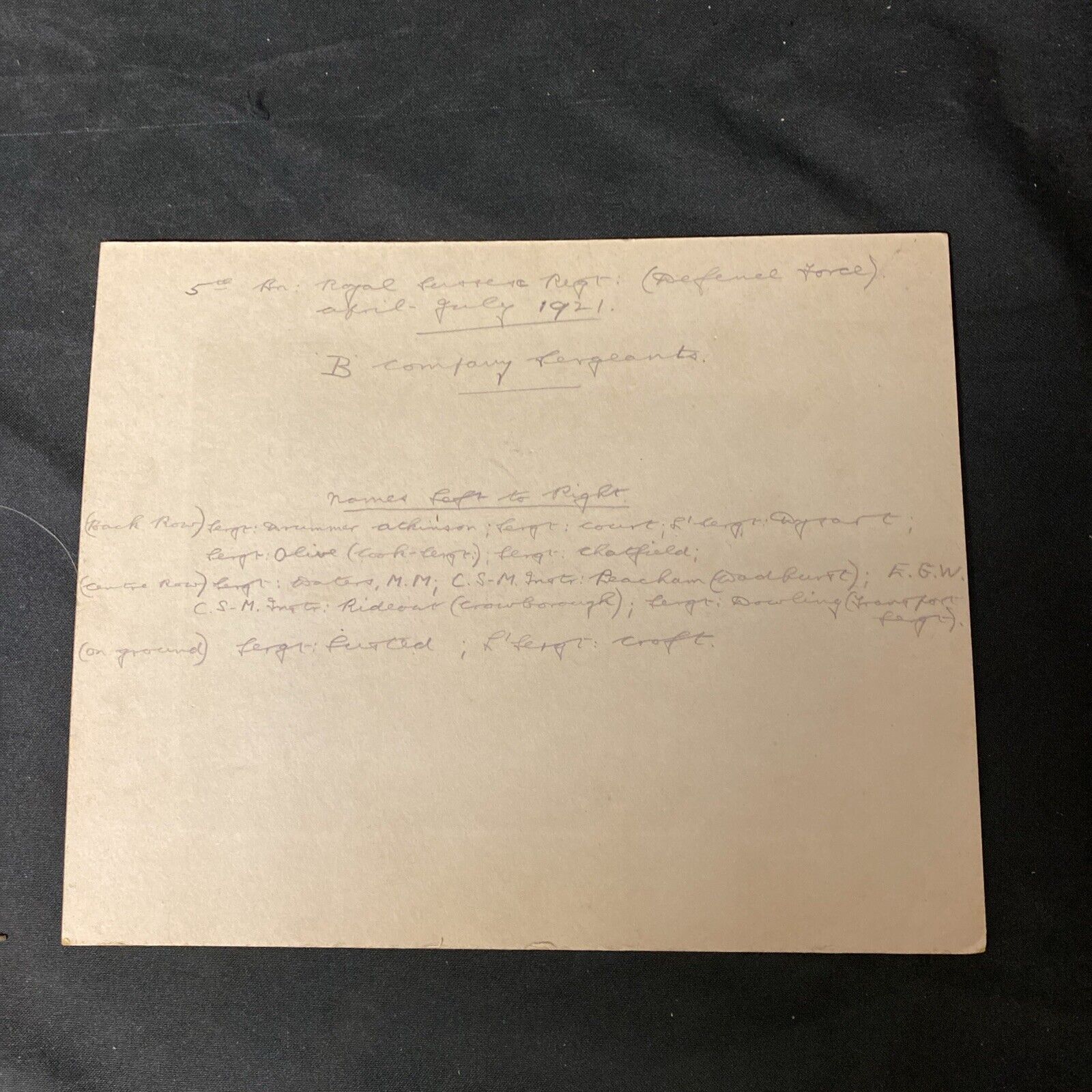 Royal Defence Force April 1921 B Company Sergeants All Names on rear (5438)