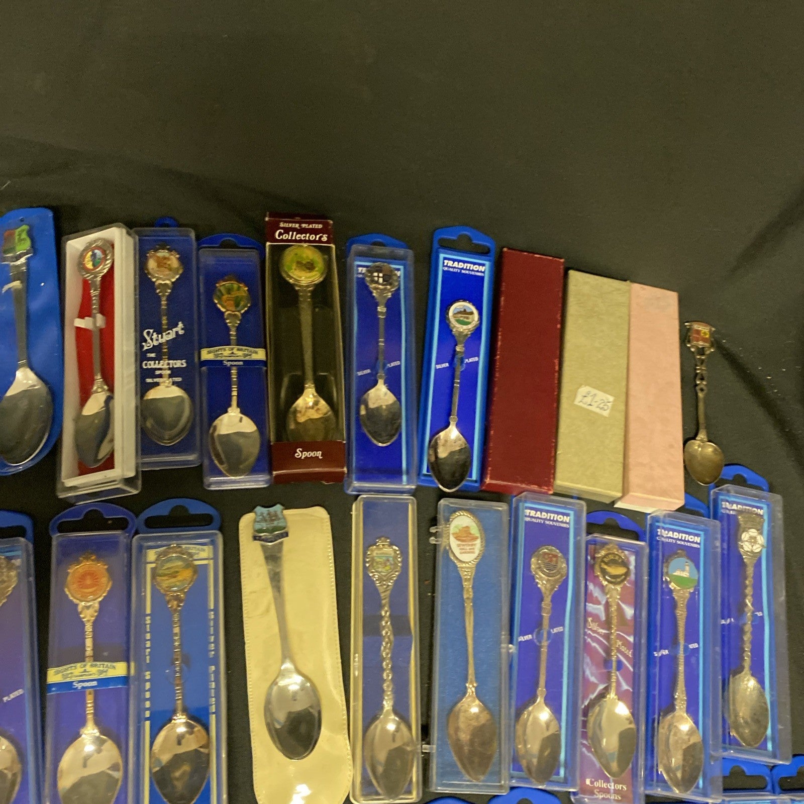 55 Collectable Souvenier Silver Plated Spoons Boxed Some Rare- (1585)