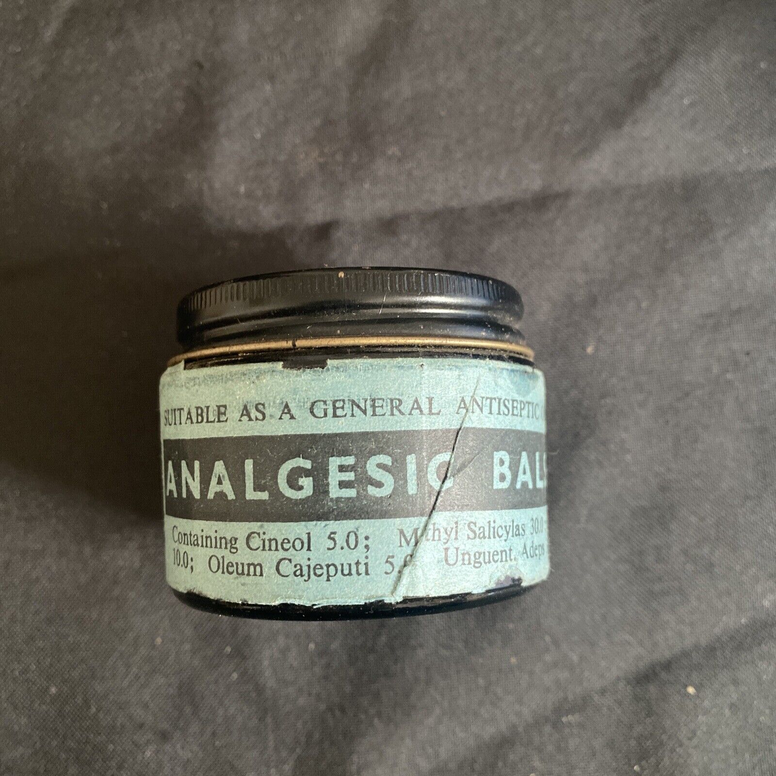 Antique Pharmacy Apothecary Unused Analgesic Balsam in jar - (9633)