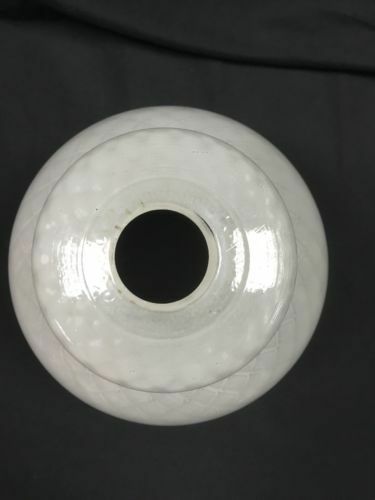 Vintage white glass lamp shade green fluted edge - (6630)