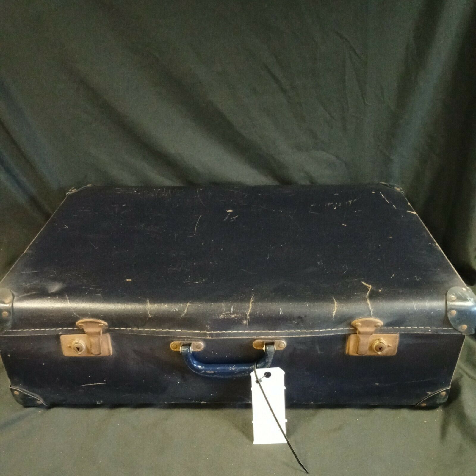 Vintage Suitcase Large Blue card fabric case prop / storage 1940's - (8089)