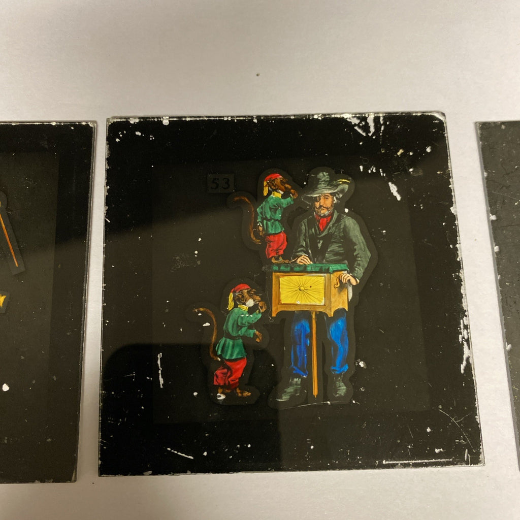 Magic Lantern Victorian Glass Square Handpainted Circus x 3 Slides (1064)