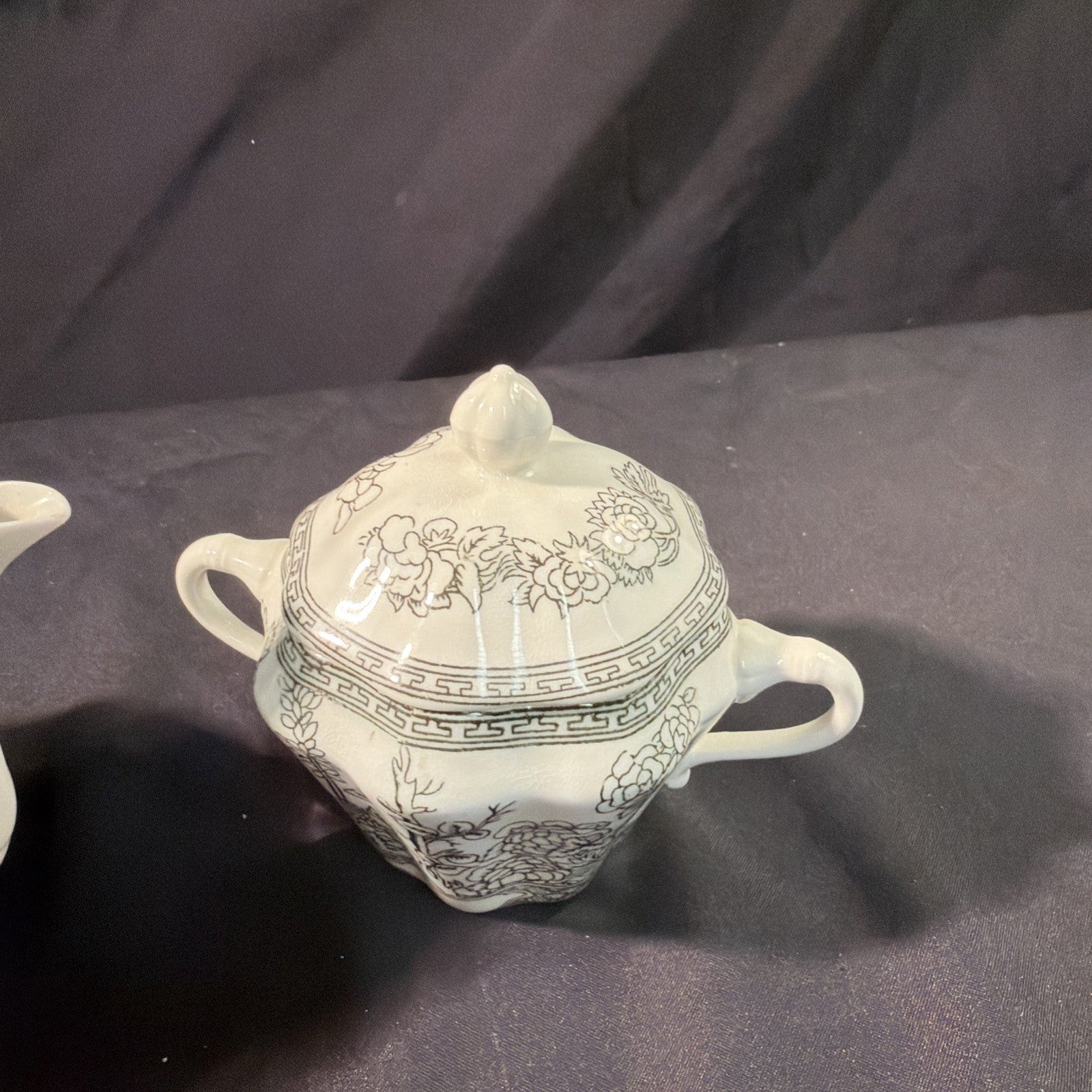 Coalport 1930's Black & White Indian Tree Teapot and Sugar Bowl - (2049)
