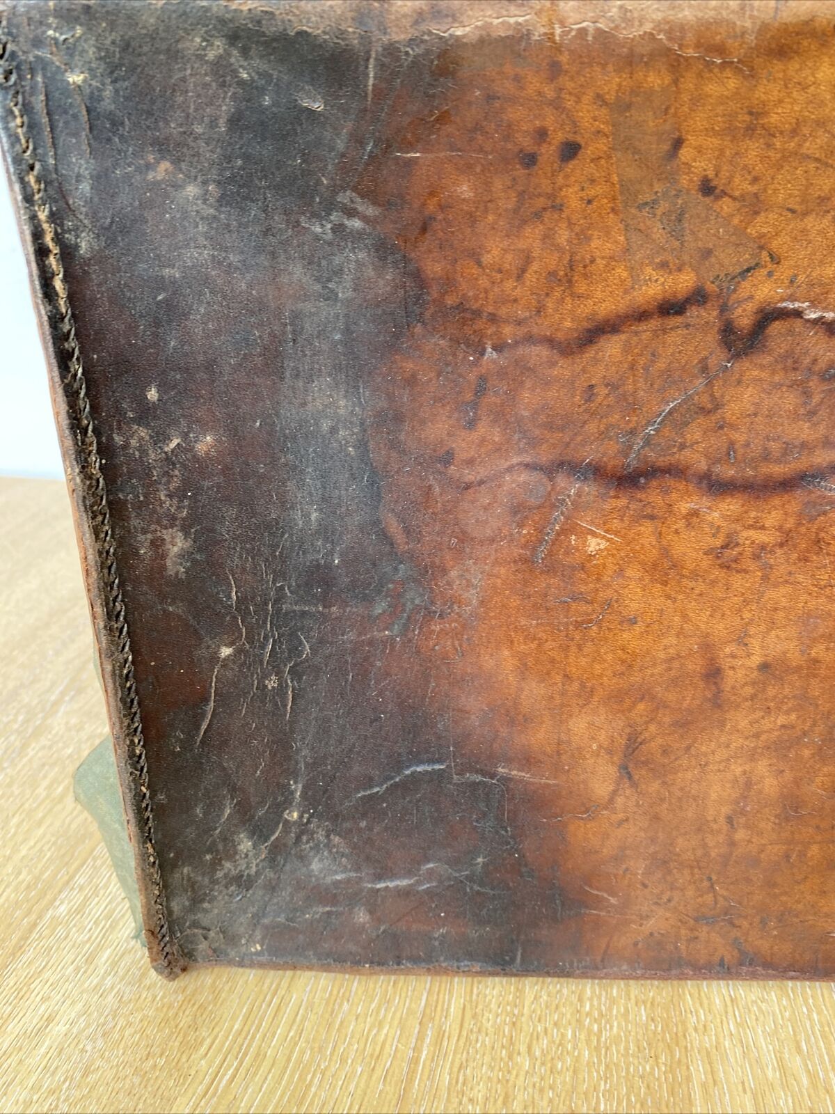 Antique Leather Briefcase- Heavy Leather needs work British made - (8299)
