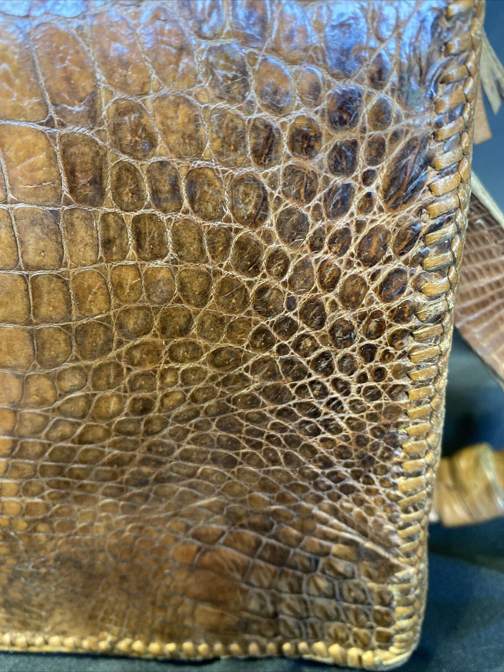 Vintage 1950's 100% Crocodile Skin including stitching handbag - (8426)