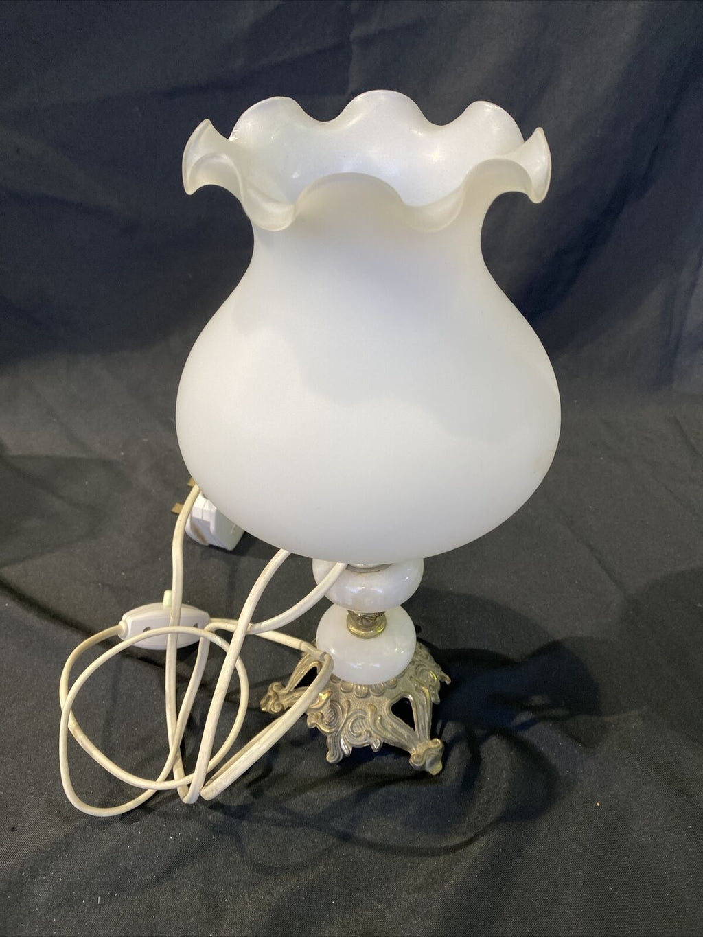 LAMP 1990's Brass and Onyx with Glass shade 30cm high - (8478)