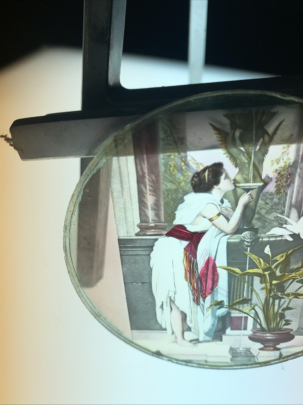 Magic Lantern Victorian Glass Round Handpainted Slide Grecian Woman (1119)