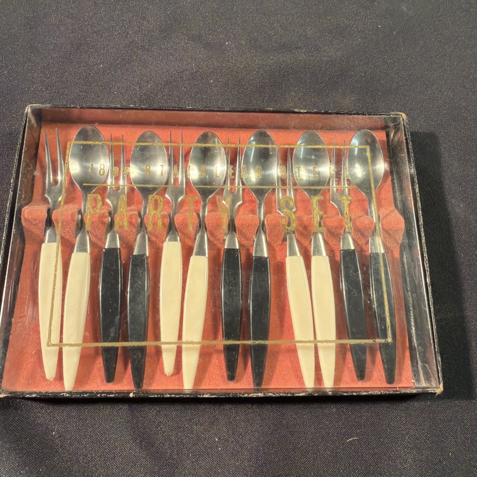 Vintage Cocktail Party Forks and Spoons set of 12 pieces Boxed - (2028)