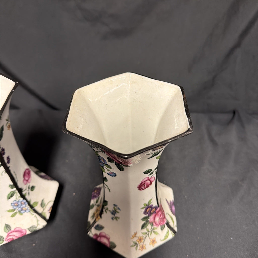 Delton Ware Burslem Rose Trellis 1904 - 1910 Pair of Vases - (1877)